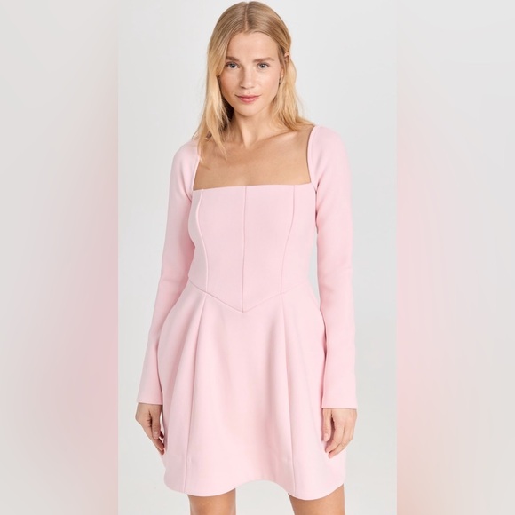Staud NWT Belinda Cherry Blossom Pink Long Sleeve Mini Dress **Size 8** 🌸🌸 - Picture 2 of 14